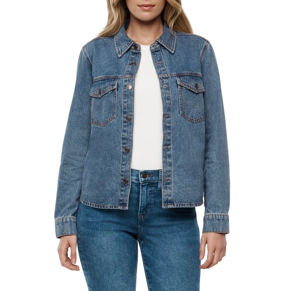 Express Womens Denim Jacket Blue Cotton Snap Front Classic Fit Size S NWT